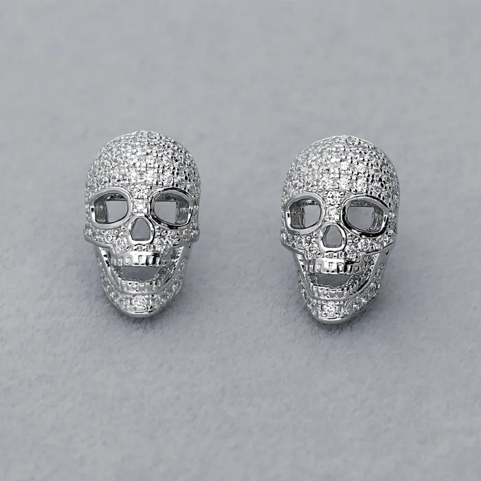 BERRICLE Earrings Skull Bones CZ Stud Earrings in Sterling Silver