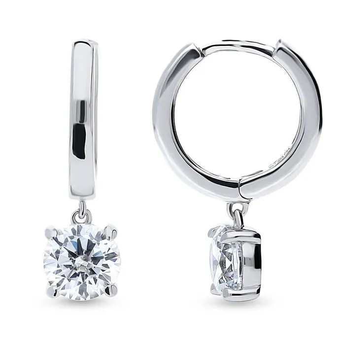 BERRICLE Earrings Solitaire CZ Huggie Earrings in Sterling Silver 05