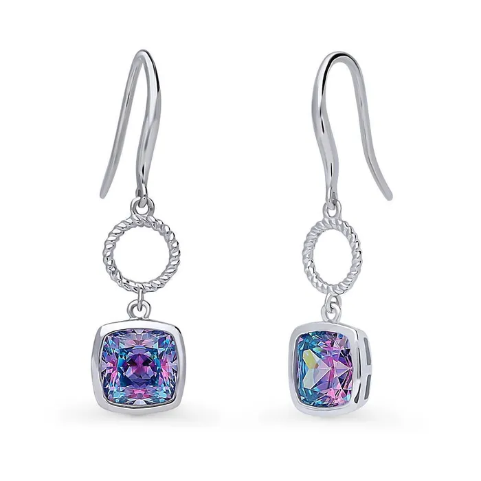 BERRICLE Earrings Woven Purple Aqua CZ Fish Hook Earrings in Sterling Silver BERRICLE Earrings Woven Purple Aqua CZ Fish Hook Earrings in Sterling Silver