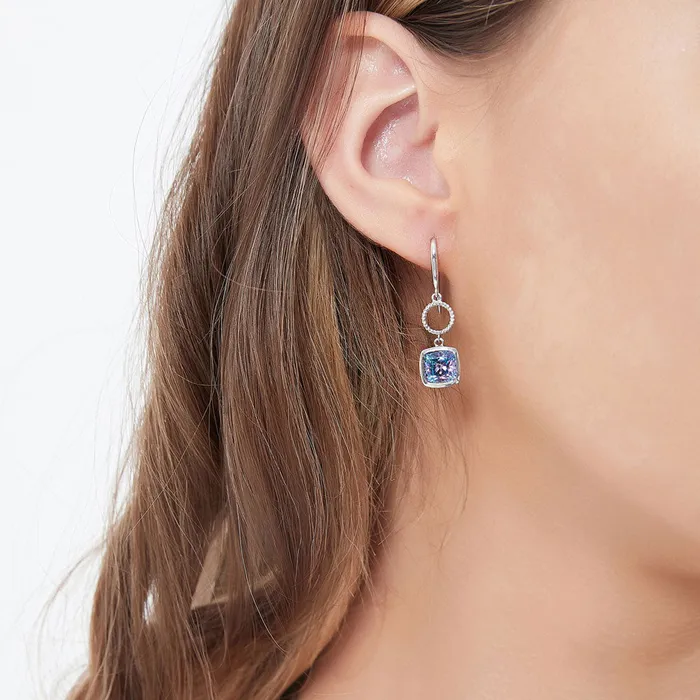 BERRICLE Earrings Woven Purple Aqua CZ Fish Hook Earrings in Sterling Silver