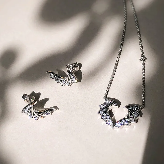 BERRICLE Necklaces Angel Wings CZ Necklace and Earrings in Sterling Silver
