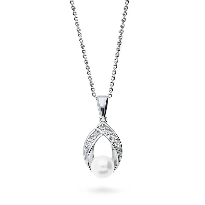 BERRICLE Necklaces Woven Imitation Pearl Necklace in Sterling Silver