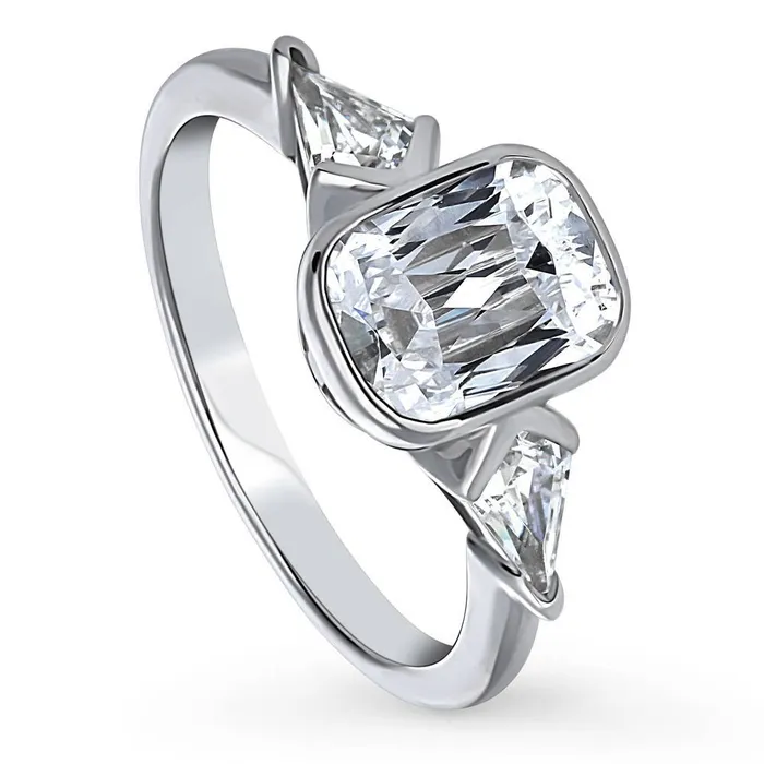 BERRICLE Rings 3Stone 17ct Radiant CZ Ring in Sterling Silver