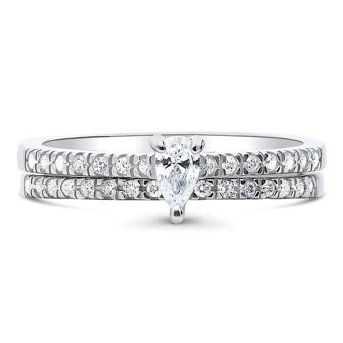 BERRICLE Rings Solitaire 03ct Pear CZ Ring Set in Sterling Silver
