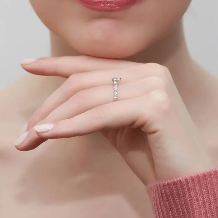 BERRICLE Rings Solitaire 03ct Pear CZ Ring Set in Sterling Silver