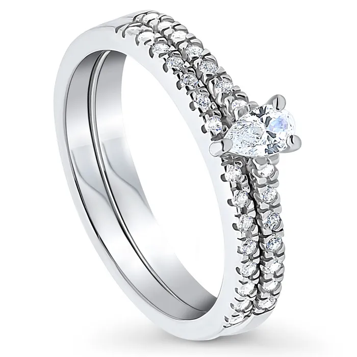 BERRICLE Rings Solitaire 03ct Pear CZ Ring Set in Sterling Silver