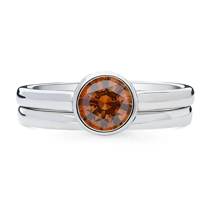 BERRICLE Solitaire 08ct Caramel Bezel CZ Ring Set in Sterling Silver Rings
