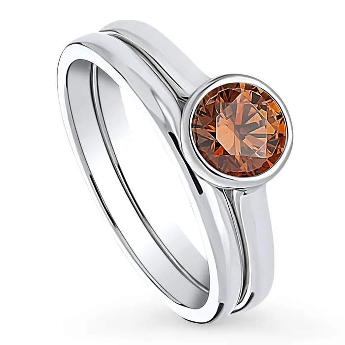 BERRICLE Solitaire 08ct Caramel Bezel CZ Ring Set in Sterling Silver Rings