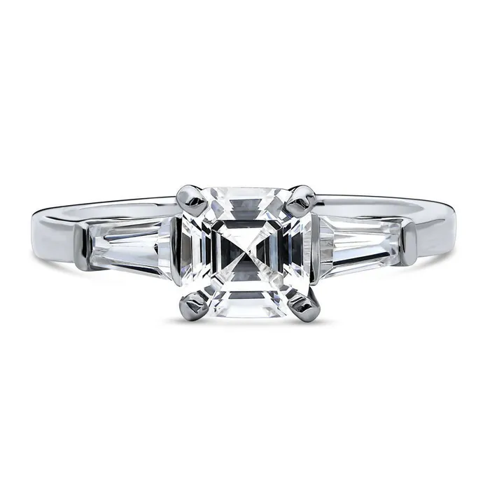 BERRICLE Solitaire 12ct Asscher CZ Ring in Sterling Silver Rings