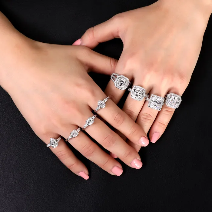 BERRICLE Solitaire 12ct Asscher CZ Ring in Sterling Silver Rings