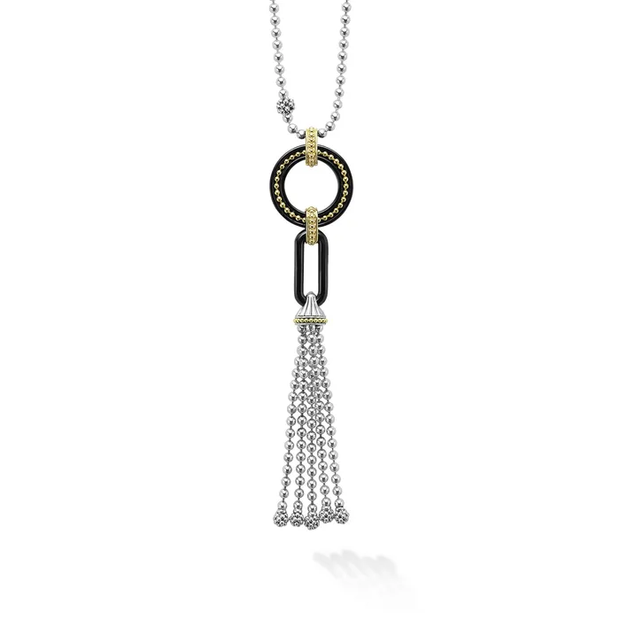 Black Caviar TwoTone Black Ceramic Tassel Pendant Necklace LAGOS Necklaces Black Caviar TwoTone Black Ceramic Tassel Pendant Necklace LAGOS Necklaces
