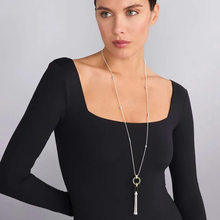Black Caviar TwoTone Black Ceramic Tassel Pendant Necklace LAGOS Necklaces Black Caviar TwoTone Black Ceramic Tassel Pendant Necklace LAGOS Necklaces
