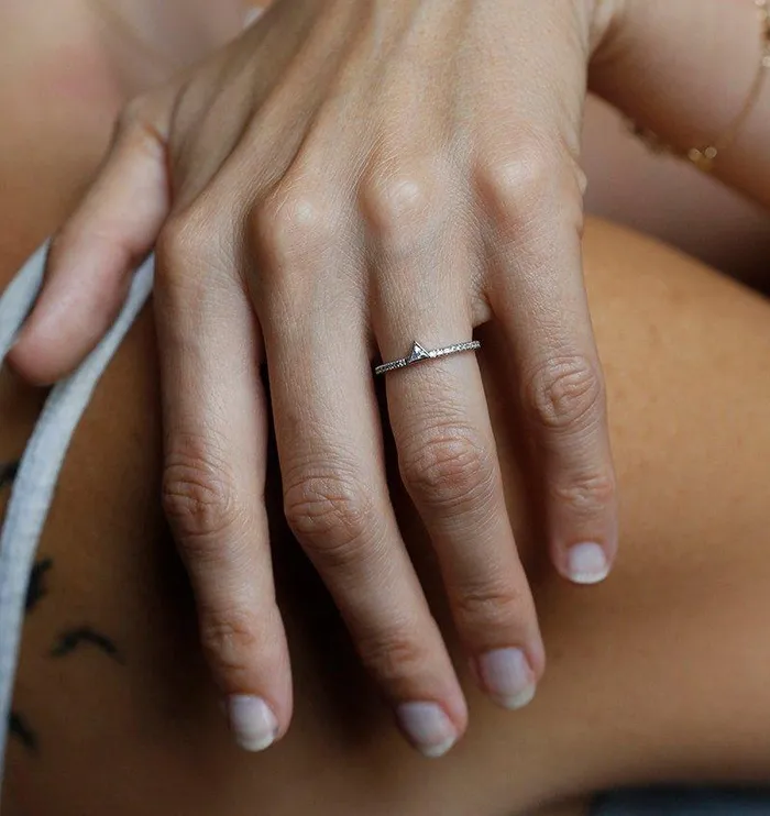Capucinne Rings Dainty Triangle Cut Diamond Ring with Diamond Pave Band