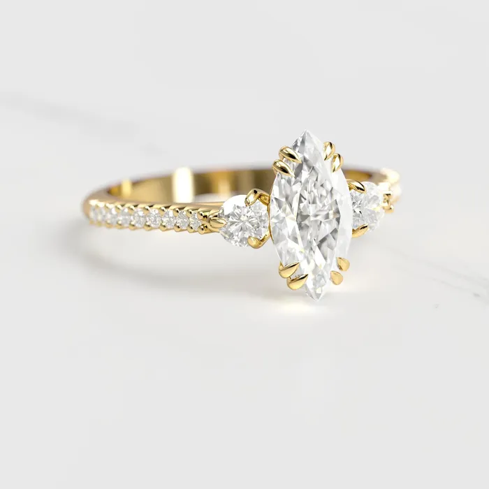Capucinne Rings Marquise Half Pave Moissanite Ring With Accent Stones