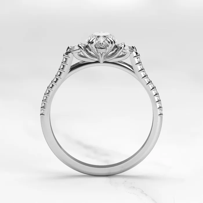 Capucinne Rings Marquise Half Pave Moissanite Ring With Accent Stones