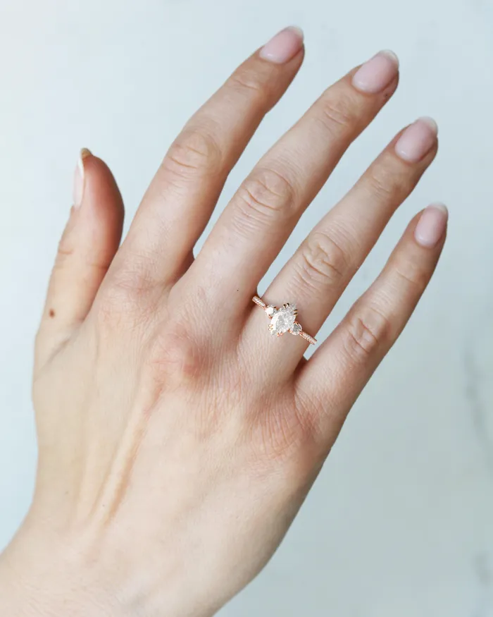 Capucinne Rings Marquise Half Pave Moissanite Ring With Accent Stones
