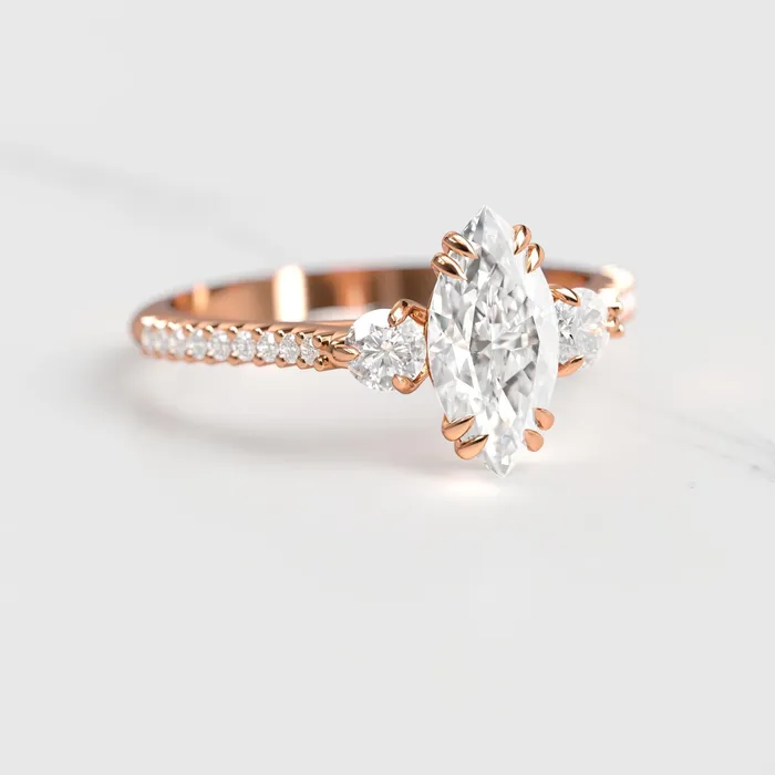 Capucinne Rings Marquise Half Pave Moissanite Ring With Accent Stones