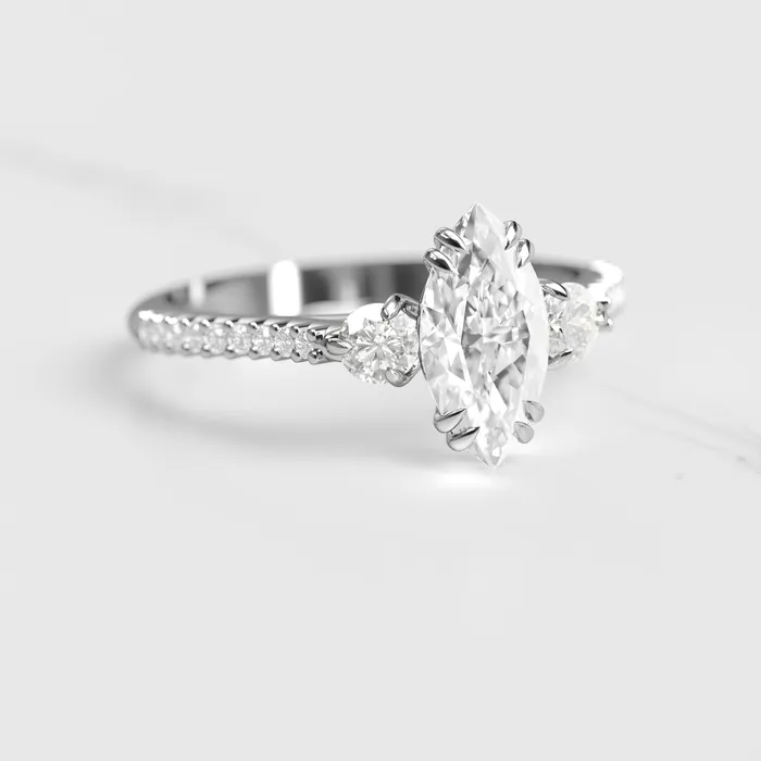 Capucinne Rings Marquise Half Pave Moissanite Ring With Accent Stones