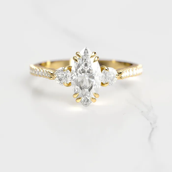 Capucinne Rings Marquise Half Pave Moissanite Ring With Accent Stones