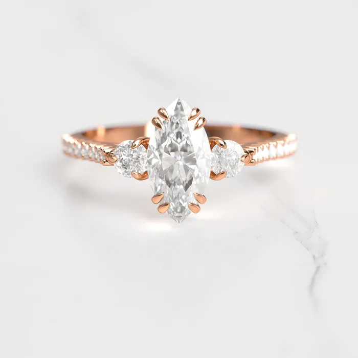 Capucinne Rings Marquise Half Pave Moissanite Ring With Accent Stones