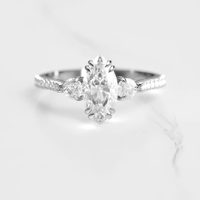 Capucinne Rings Marquise Half Pave Moissanite Ring With Accent Stones