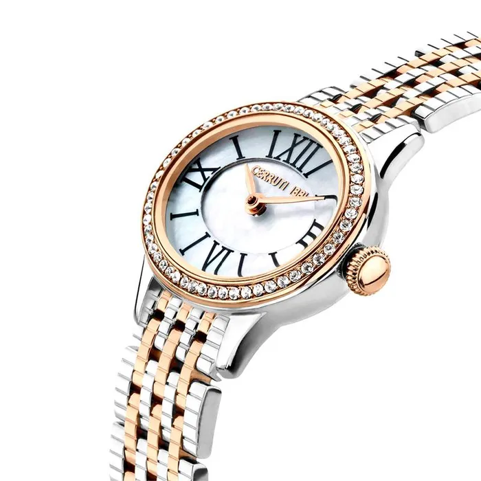 Cerruti 1881 Womens White MOP Dial Silver Rose Gold Watch Cerruti Earrings