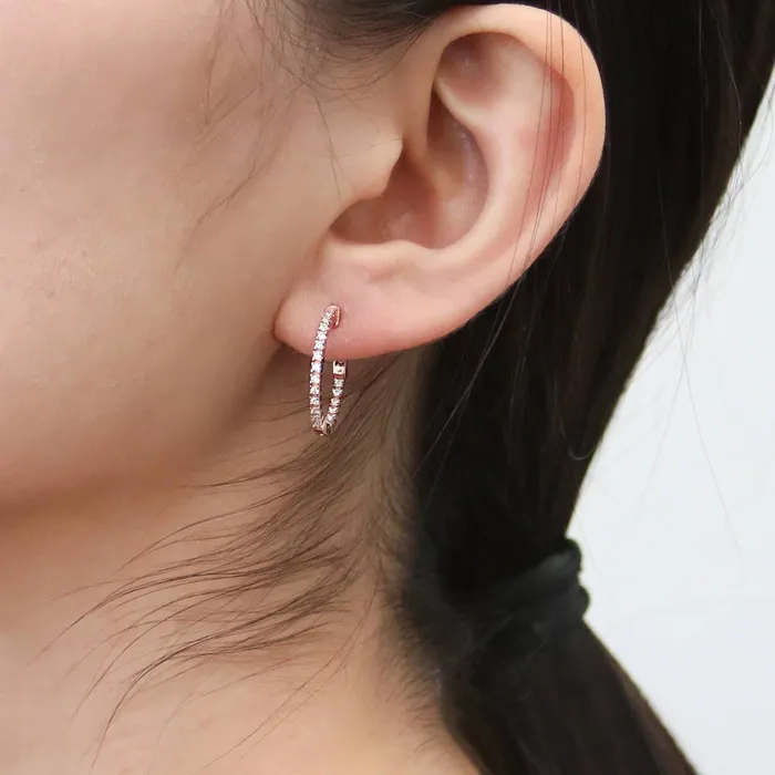 CZ Medium InsideOut Hoop Earrings in Sterling Silver 075 BERRICLE Earrings