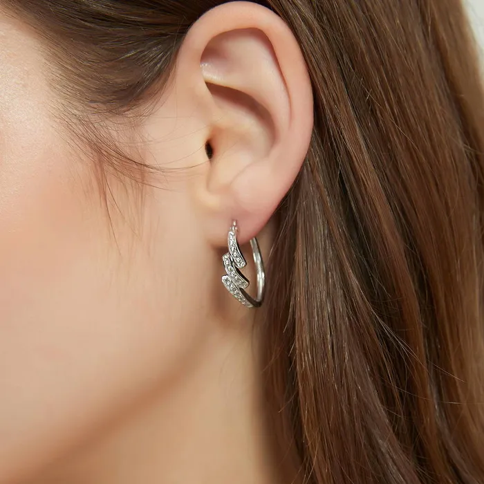 Earrings BERRICLE Oval Bypass CZ Medium Hoop Earrings in Sterling Silver 096