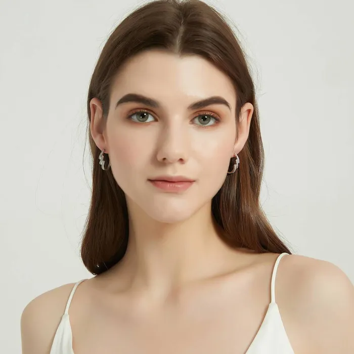 Earrings BERRICLE Oval Bypass CZ Medium Hoop Earrings in Sterling Silver 096