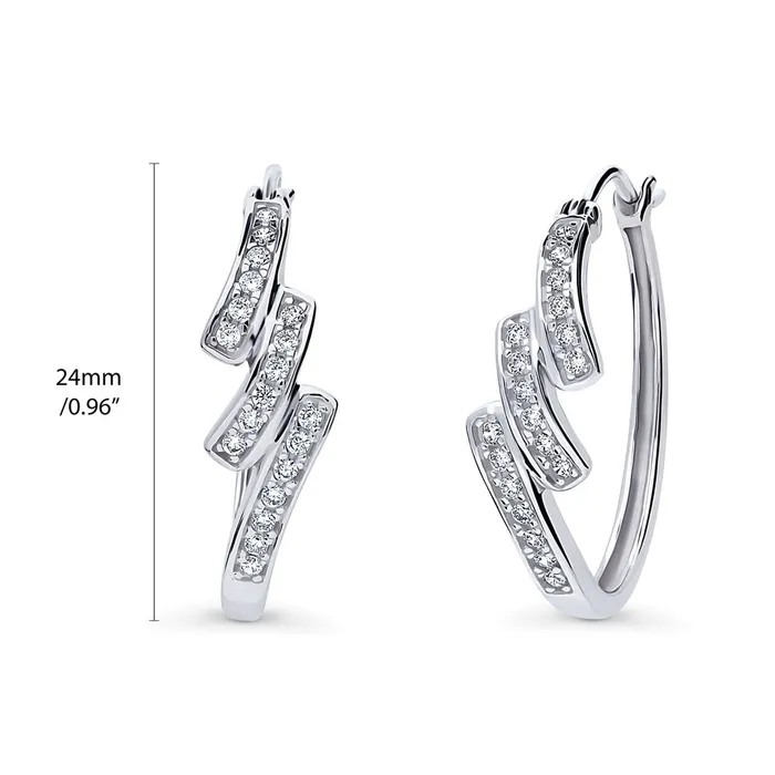 Earrings BERRICLE Oval Bypass CZ Medium Hoop Earrings in Sterling Silver 096