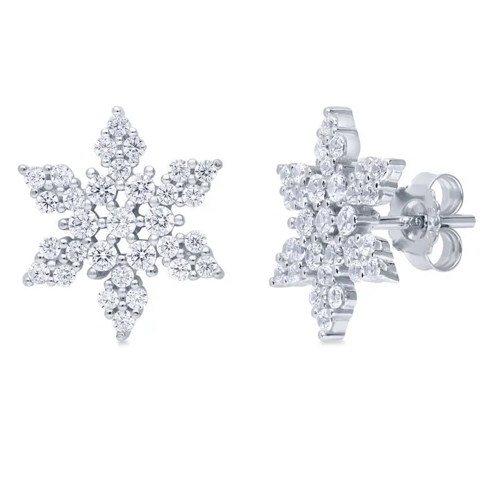 Earrings BERRICLE Snowflake CZ Stud Earrings in Sterling Silver