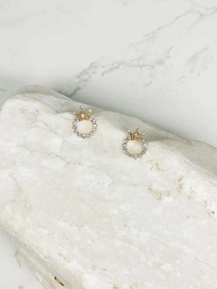Earrings Prep Obsessed FC Crystal Crown Stud Earrings Gold Earrings Prep Obsessed FC Crystal Crown Stud Earrings Gold