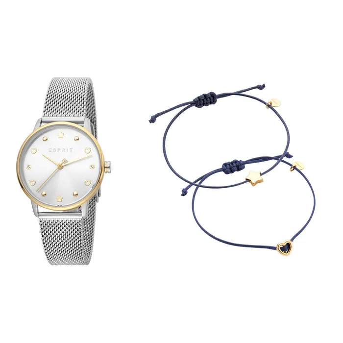 Esprit Ladies Watch Silver Color MeshBracelet White Dial Set With Accessories Esprit Bracelets