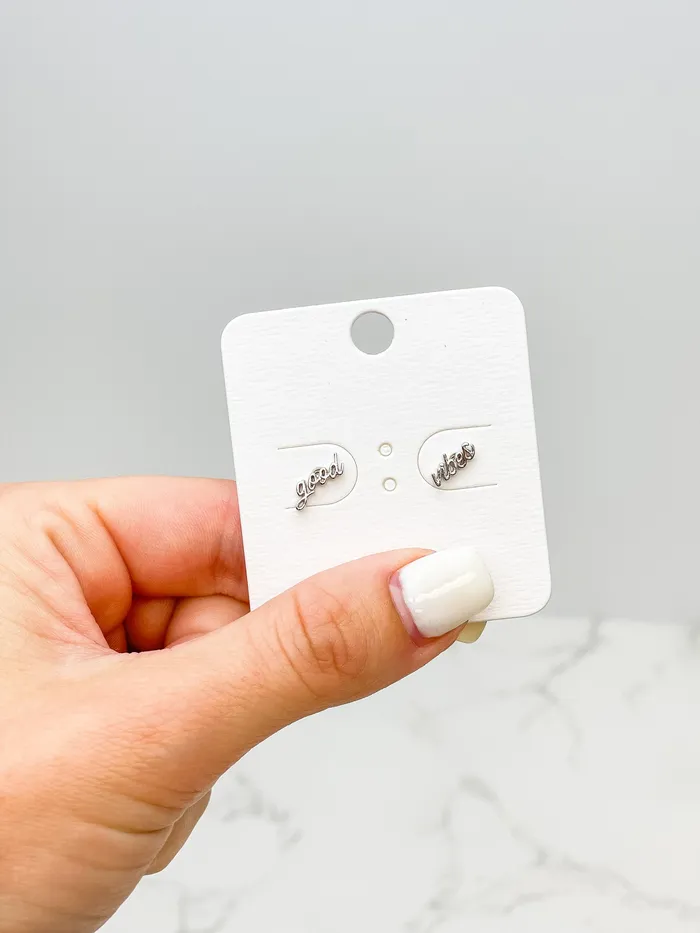 Good Vibes Stud Earrings Silver Prep Obsessed LAR Earrings