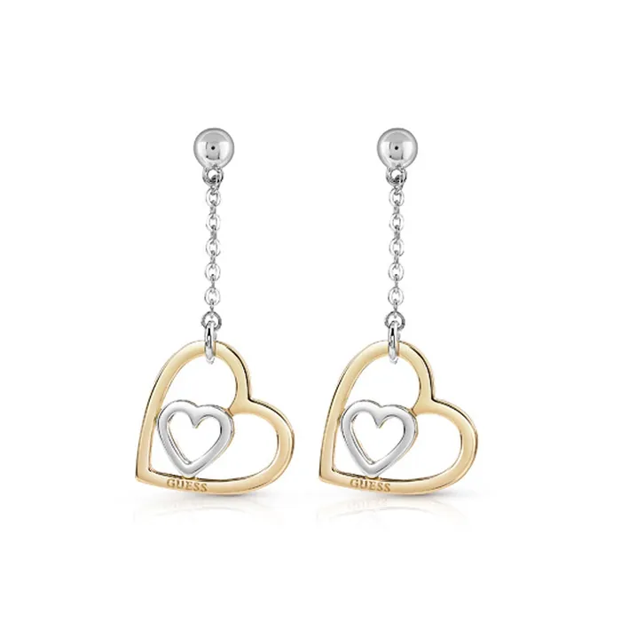 Guess Earring Silver Color Ip Gold With Heart Framed Pendant Design Guess Earrings Guess Earring Silver Color Ip Gold With Heart Framed Pendant Design Guess Earrings