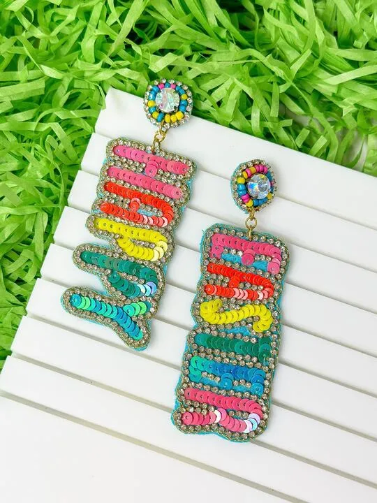 Happy Easter Sequin Dangle Earrings Bright Multi Prep Obsessed TI Earrings Happy Easter Sequin Dangle Earrings Bright Multi Prep Obsessed TI Earrings