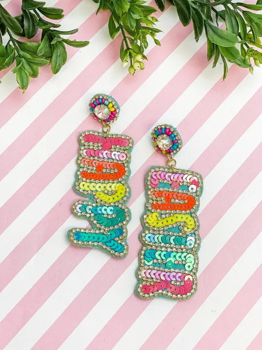 Happy Easter Sequin Dangle Earrings Bright Multi Prep Obsessed TI Earrings