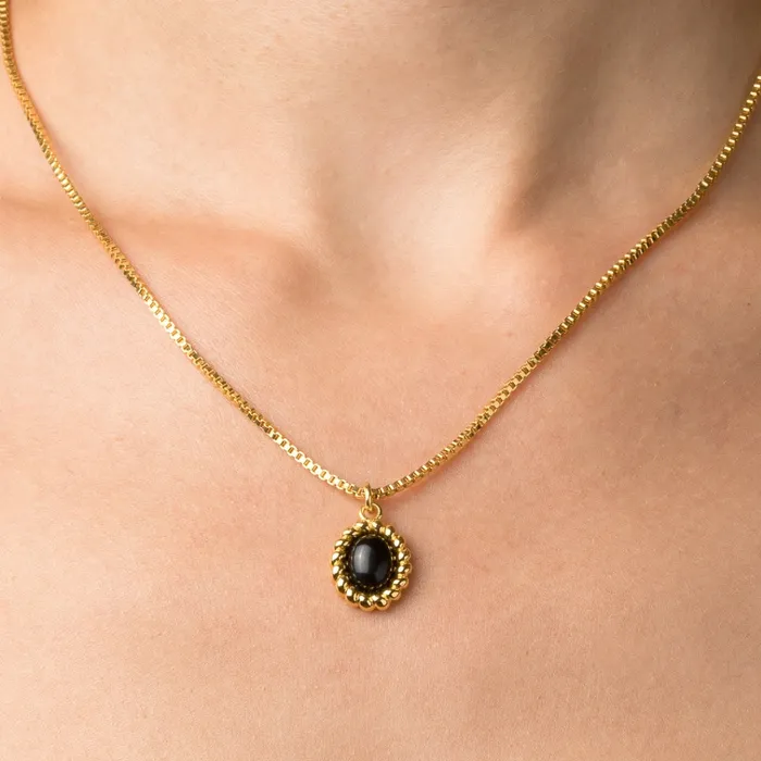 Hearts Valley Jewelry Onyx Halo Pendant Necklace Necklaces