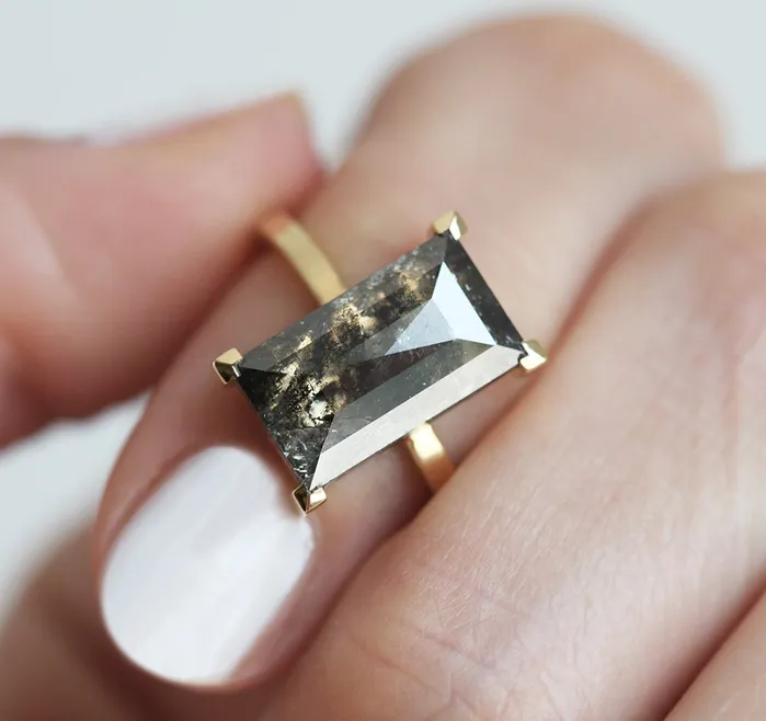 Norna Large Gray Baguette Cut Diamond Solitaire Ring Capucinne Rings