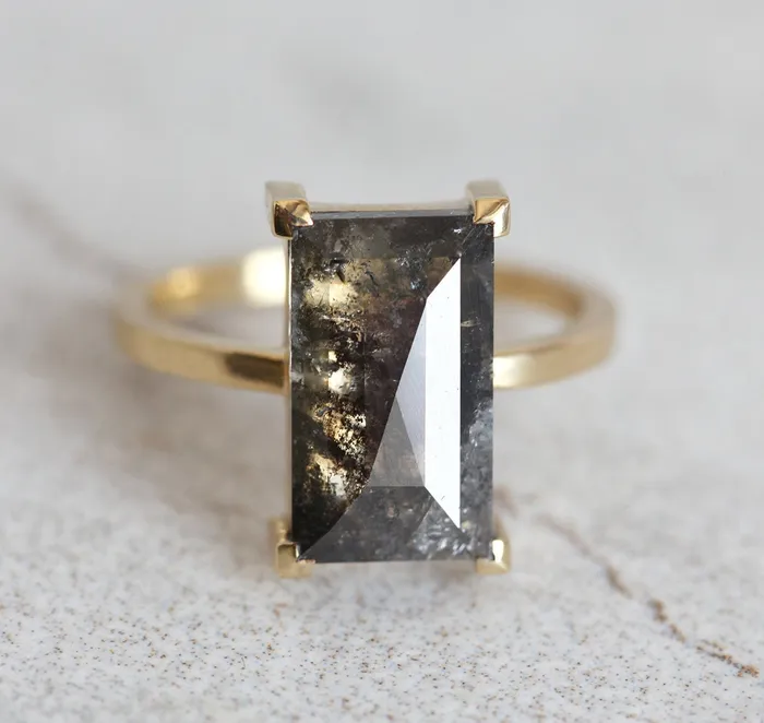 Norna Large Gray Baguette Cut Diamond Solitaire Ring Capucinne Rings