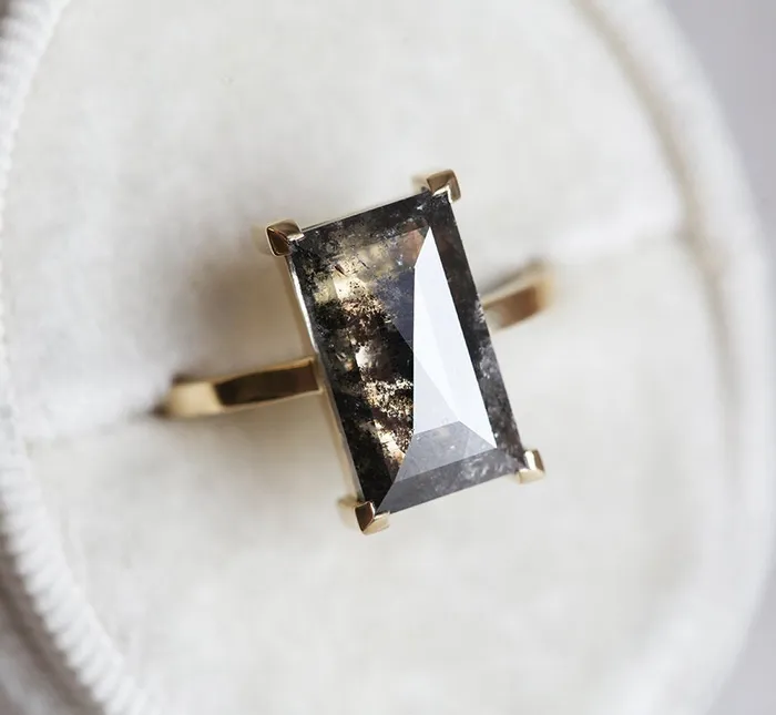 Norna Large Gray Baguette Cut Diamond Solitaire Ring Capucinne Rings