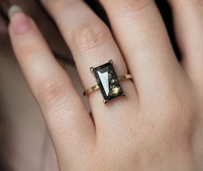 Norna Large Gray Baguette Cut Diamond Solitaire Ring Capucinne Rings