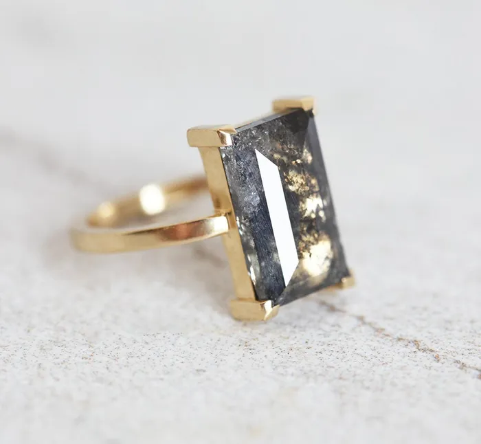 Norna Large Gray Baguette Cut Diamond Solitaire Ring Capucinne Rings