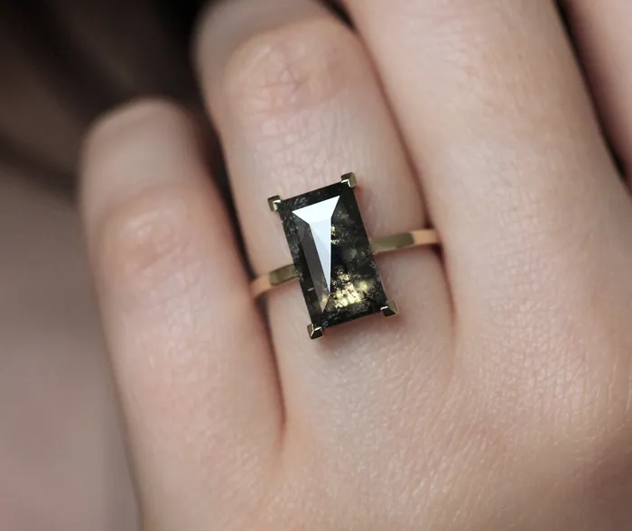 Norna Large Gray Baguette Cut Diamond Solitaire Ring Capucinne Rings