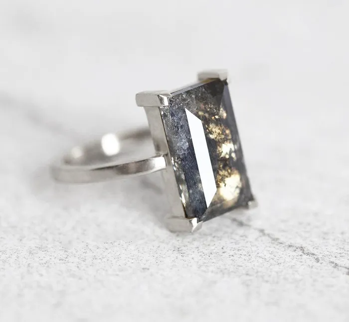 Norna Large Gray Baguette Cut Diamond Solitaire Ring Capucinne Rings