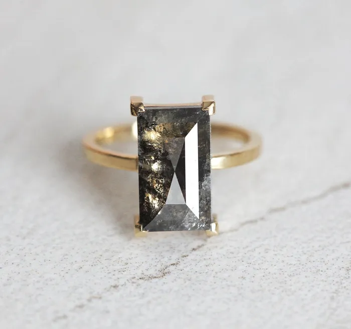 Norna Large Gray Baguette Cut Diamond Solitaire Ring Capucinne Rings