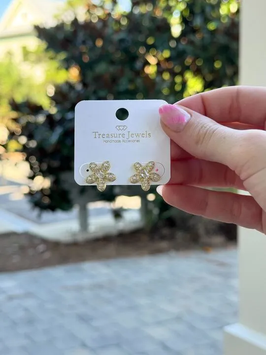Pave Flower Stud Earrings by Treasure Jewels Treasure Jewels Earrings