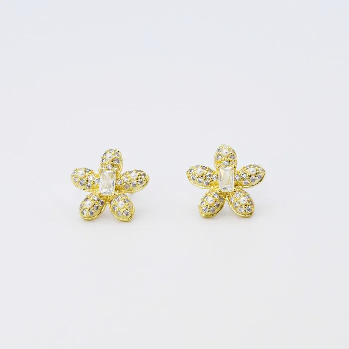 Pave Flower Stud Earrings by Treasure Jewels Treasure Jewels Earrings