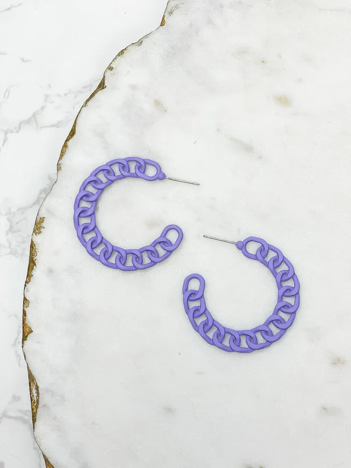Prep Obsessed JJ Earrings Painted Metal Chain Hoop Earrings Purple