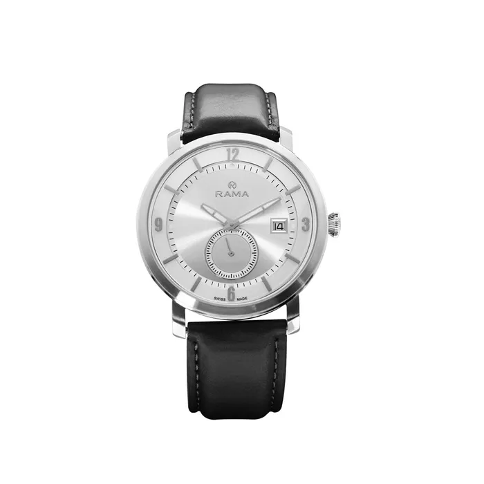 Rama Rings Rama Mens Quartz Watch Stainless Steel Case With Silver Sun Ray And White Ring Dial Black Leather Strap Rama Rings Rama Mens Quartz Watch Stainless Steel Case With Silver Sun Ray And White Ring Dial Black Leather Strap